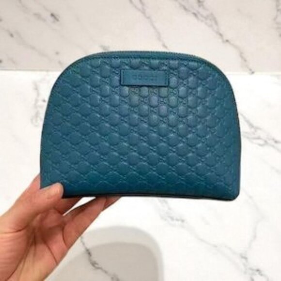 NIB Authentic Gucci Microguccissima GG Cosmetic Case Pouch Deep Cobalt - Picture 1 of 5